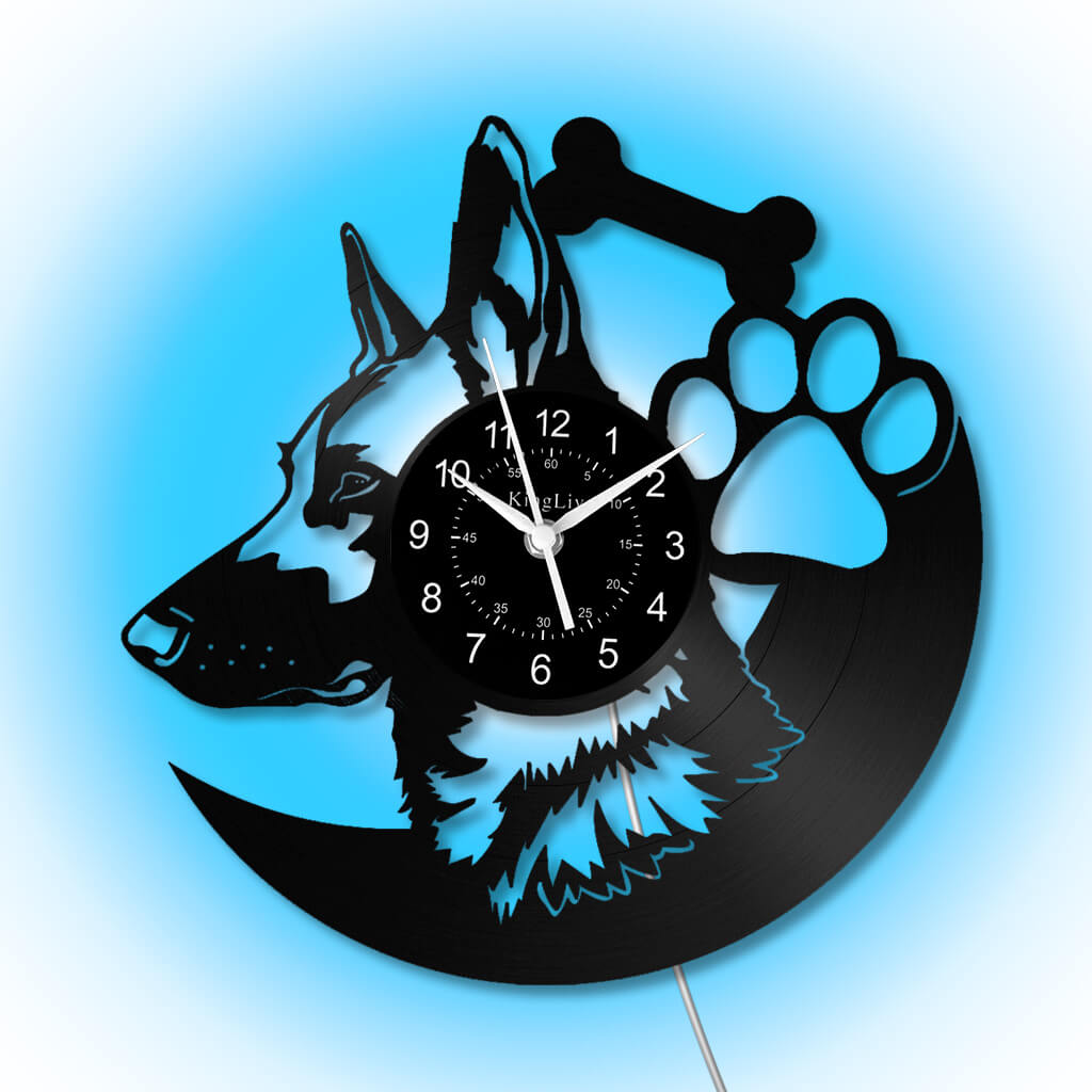 LED Vinyl Wall Clock | Custom German Shepherd Dog | 12'' | 0256WPB