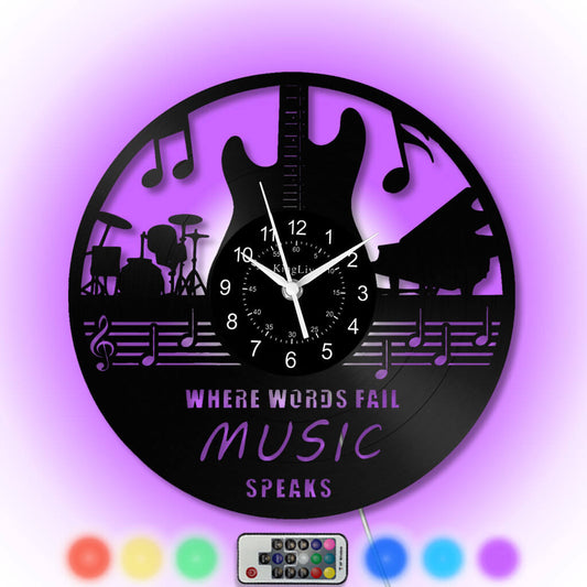 LED Vinyl Wall Clock | Guitar Music | 12'' | 0124WPB