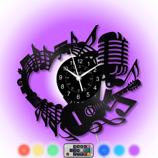 LED Vinyl Wall Clock | Guitar Music | 12'' | 0215WPB