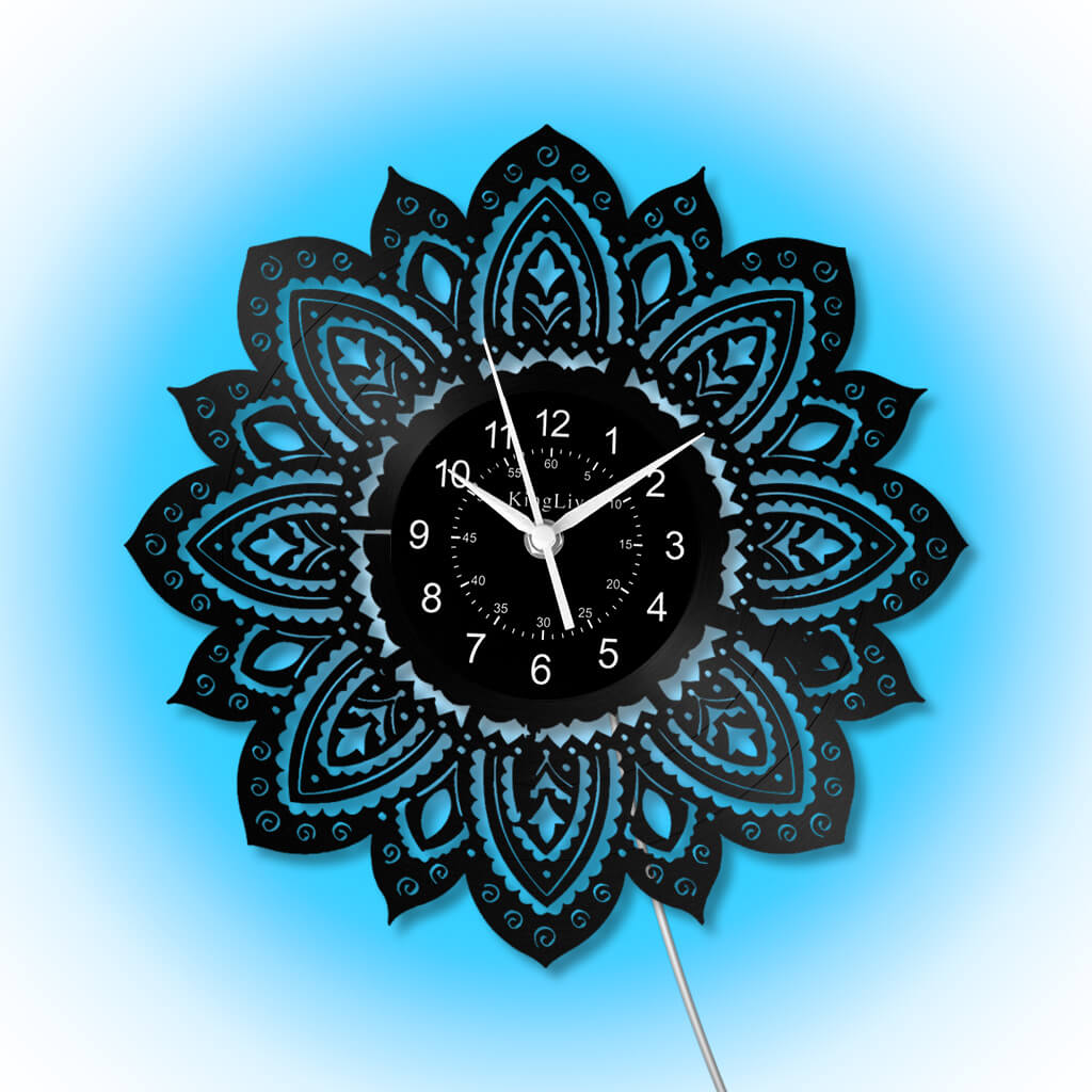 LED Vinyl Wall Clock | Lotus Flower Mandala Ornament | 12''