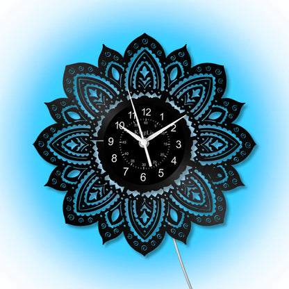 LED Vinyl Wall Clock | Lotus Flower Mandala Ornament | 12''