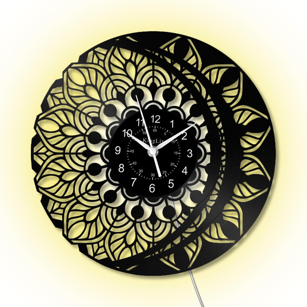 LED Vinyl Wall Clock | Lotus Flower Mandala Ornament | 12''