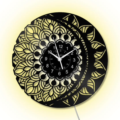 LED Vinyl Wall Clock | Lotus Flower Mandala Ornament | 12''
