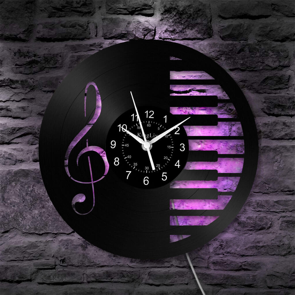 Vinyl Wall Clock | Music Note Piano | 12'' | 0280WPB