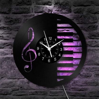 Vinyl Wall Clock | Music Note Piano | 12'' | 0280WPB