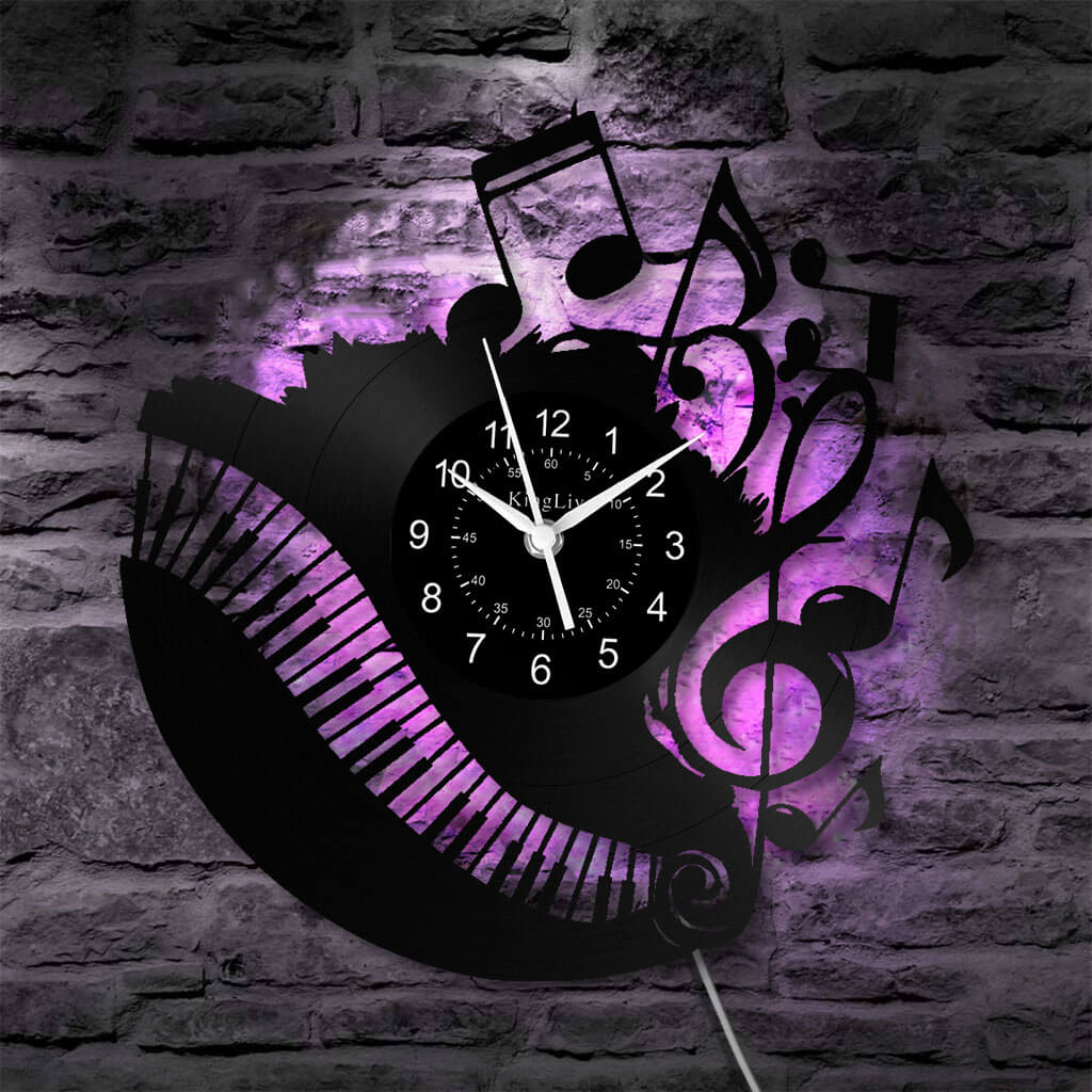 LED Vinyl Wall Clock | Music Piano | 12'' | 0137WPB