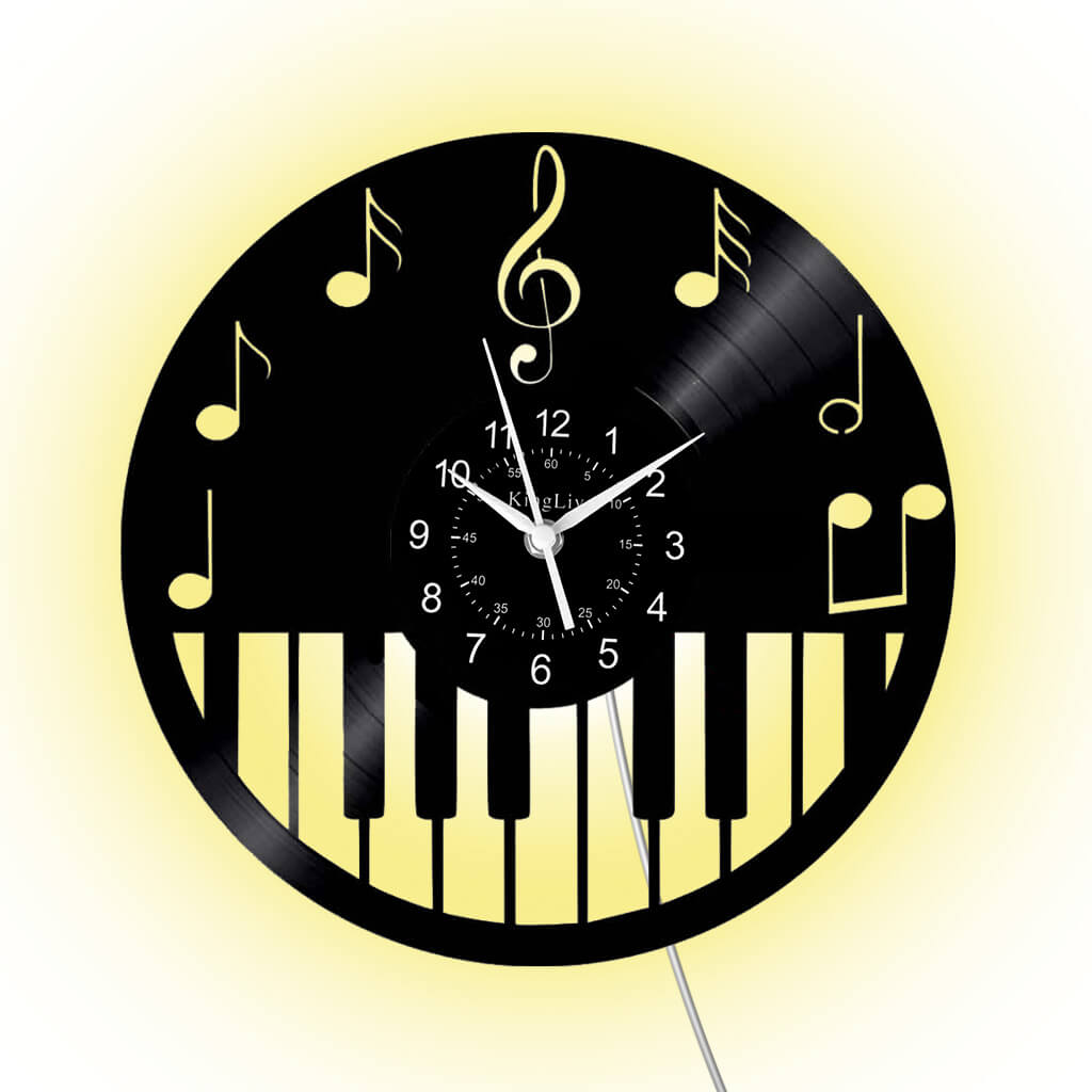 LED Vinyl Wall Clock | Piano Music Note | 12''