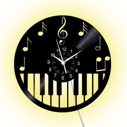 LED Vinyl Wall Clock | Piano Music Note | 12''