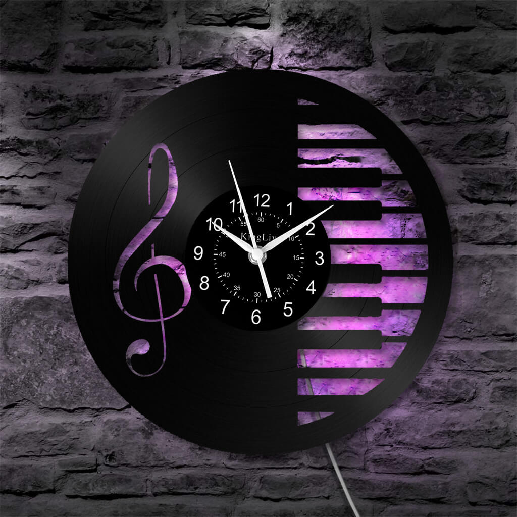 LED Vinyl Wall Clock | Piano Music Note | 12''