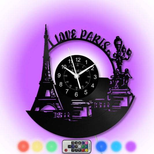 LED Vinyl Wall Clock | Paris Eiffel Tower | 12'' | 0271WPB