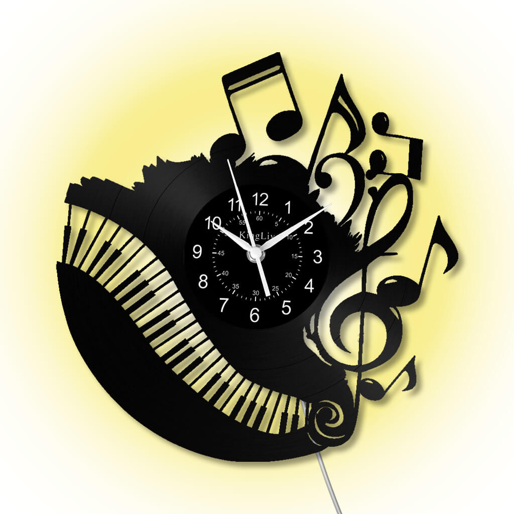 LED Vinyl Wall Clock | Piano Music Note | 12''