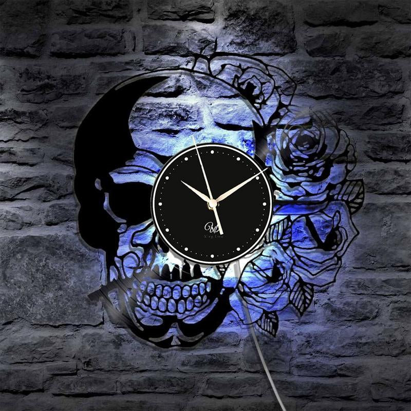 Skeleton LED Vinyl Wall Clock Record Clock Wall Decor Art Black