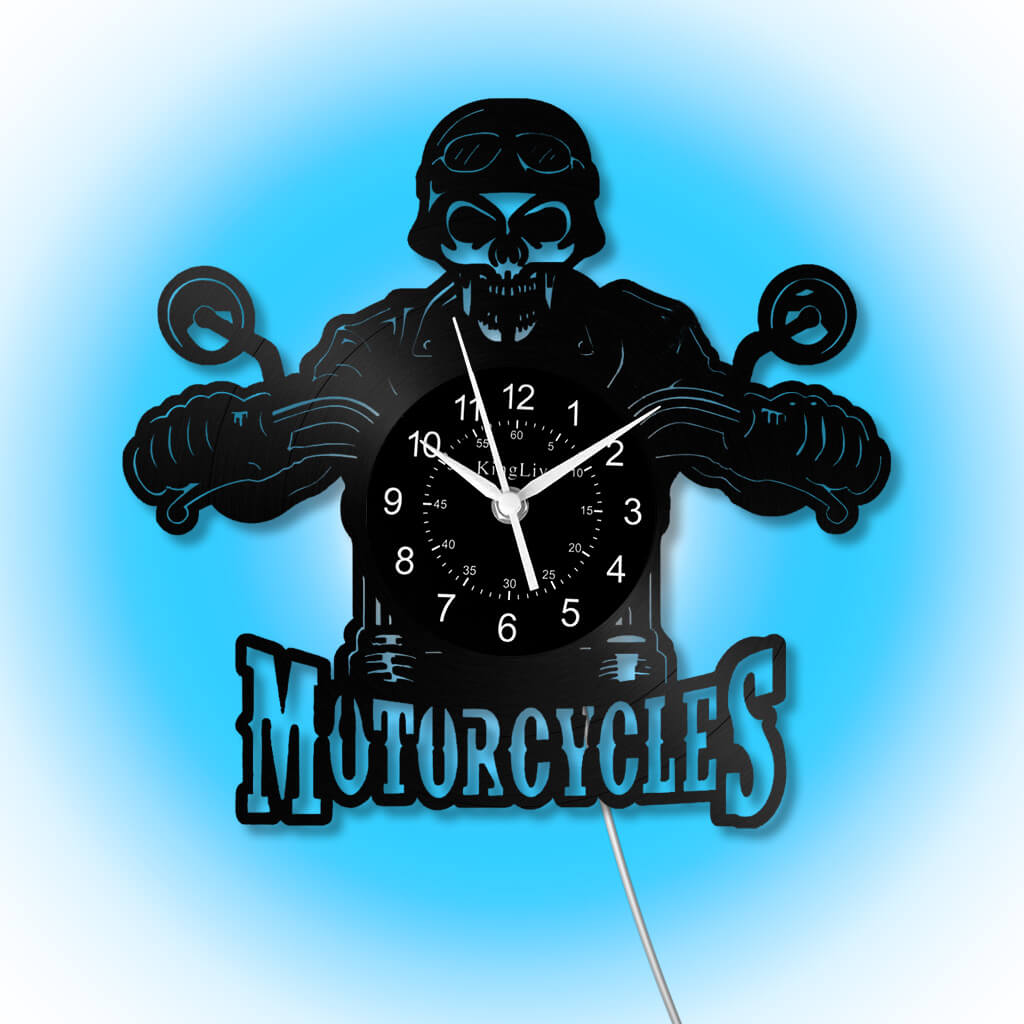 LED Vinyl Wall Clock | Motorcycle Skull | 0110WPB