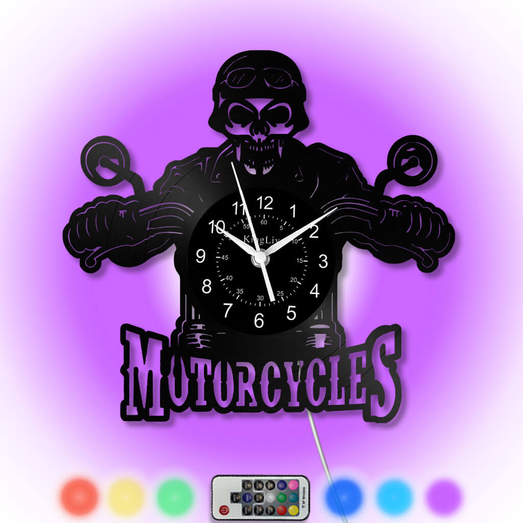 LED Vinyl Wall Clock | Motorcycle Skull | 0110WPB