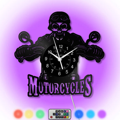 LED Vinyl Wall Clock | Motorcycle Skull | 0110WPB