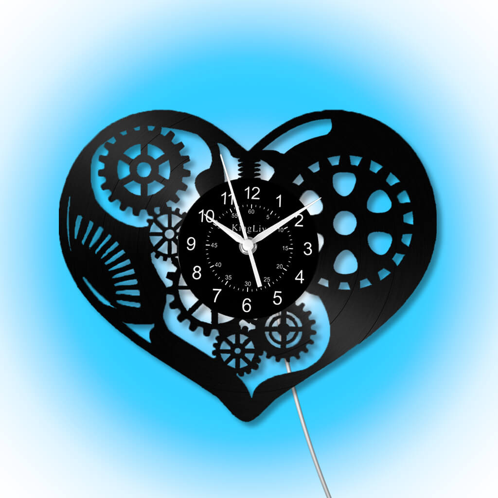 LED Vinyl Wall Clock | Steampunk Heart | 12'' | 0148WPB