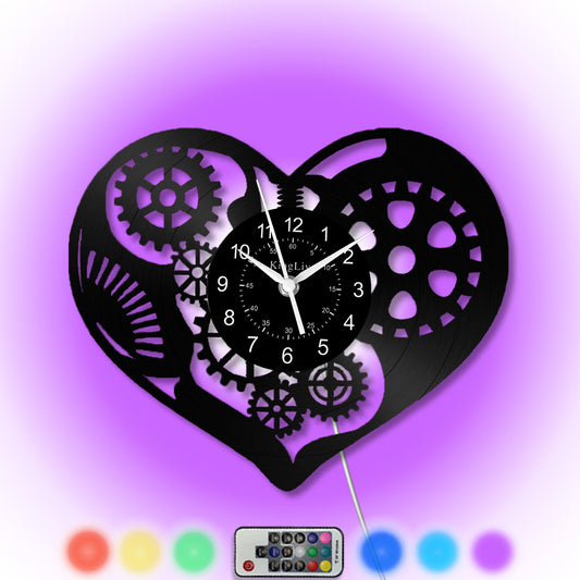 LED Vinyl Wall Clock | Steampunk Heart | 12'' | 0148WPB