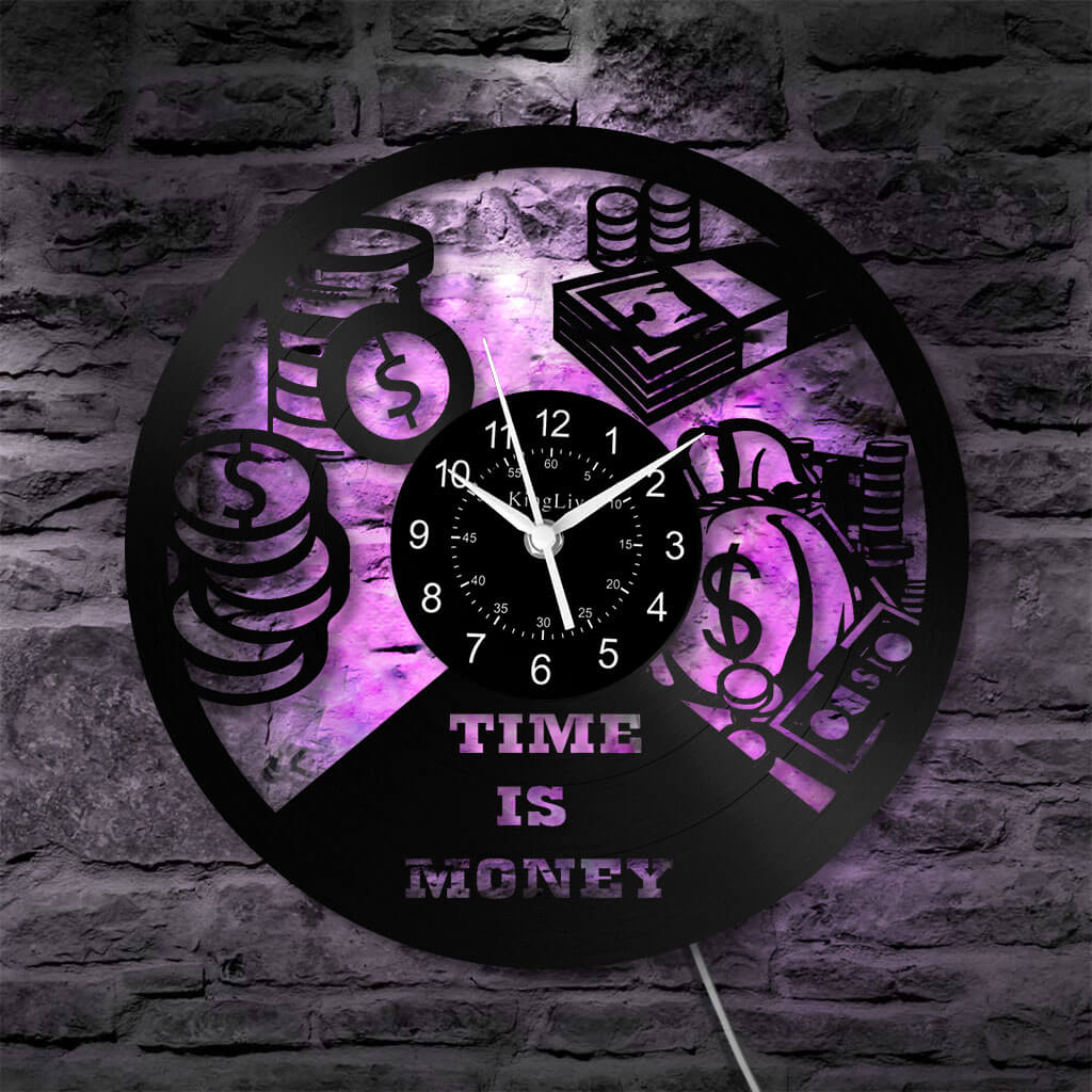LED Vinyl Wall Clock | Time is Money | 12'' | 0270WPB