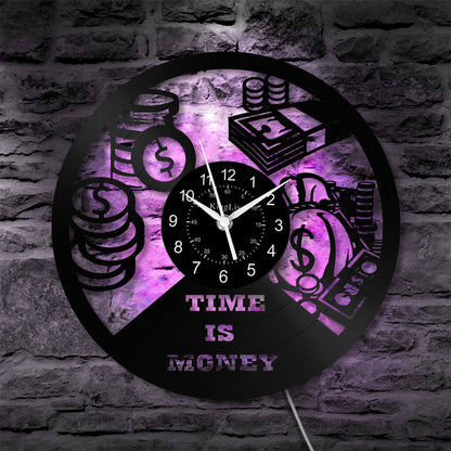 LED Vinyl Wall Clock | Time is Money | 12'' | 0270WPB