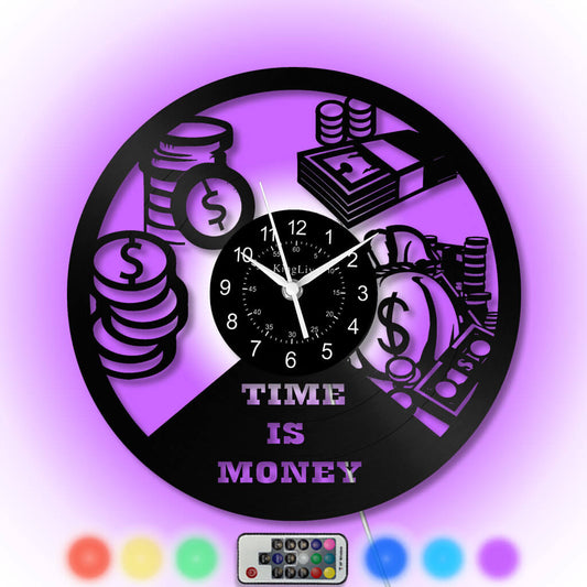 LED Vinyl Wall Clock | Time is Money | 12'' | 0270WPB