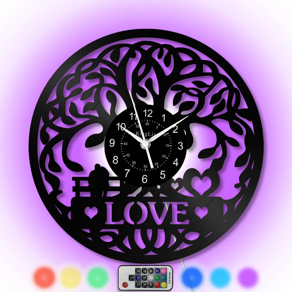 LED Vinyl Wall Clock | Tree of Love | 12'' | 0305WPB