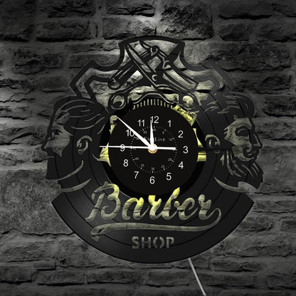 Barber Shop Led Vinyl Record Wall Clock
