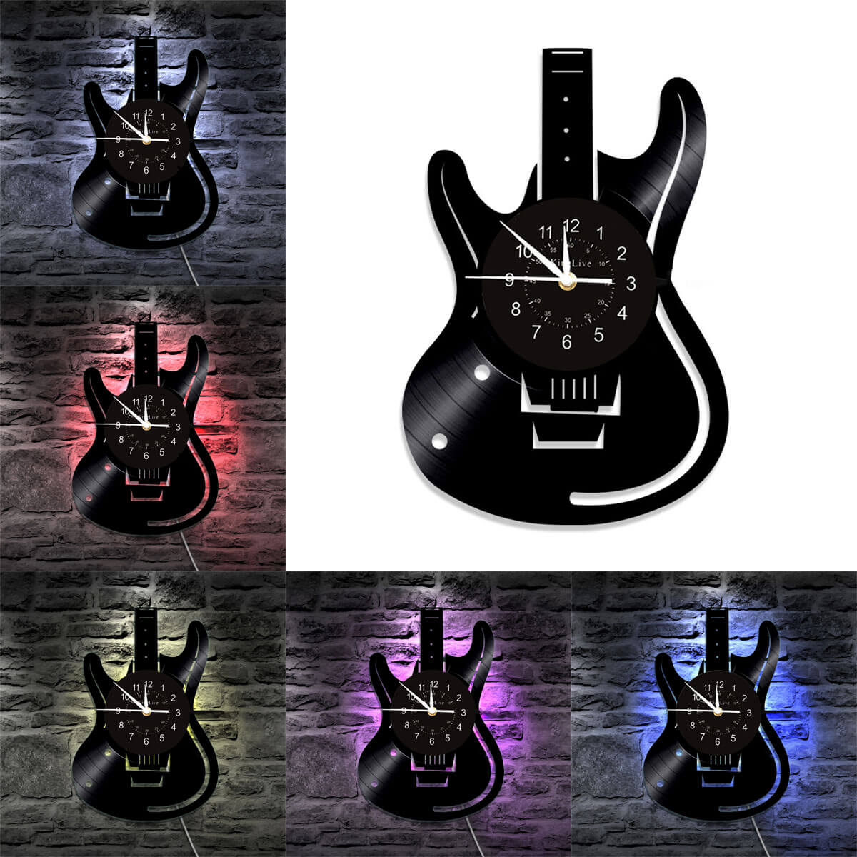 Guitar Led Vinyl Record Wall Clock