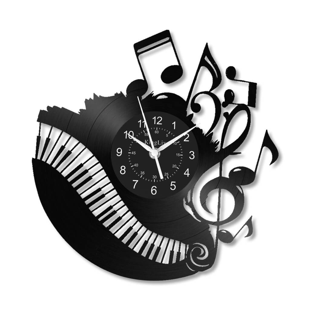 Music Piano Black Vinyl Record Wall Clock