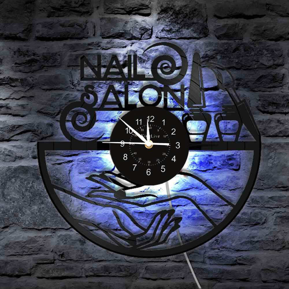 Nail Salon Led Vinyl Record Wall Clock