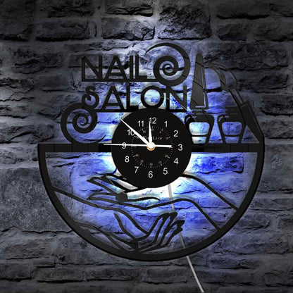 Nail Salon Led Vinyl Record Wall Clock
