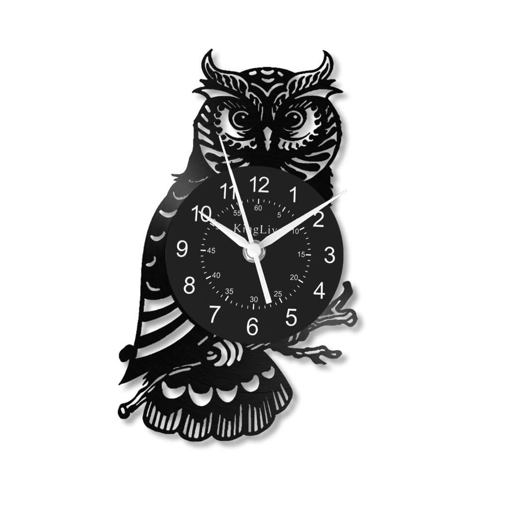 Owl Black Vinyl Record Wall Clock