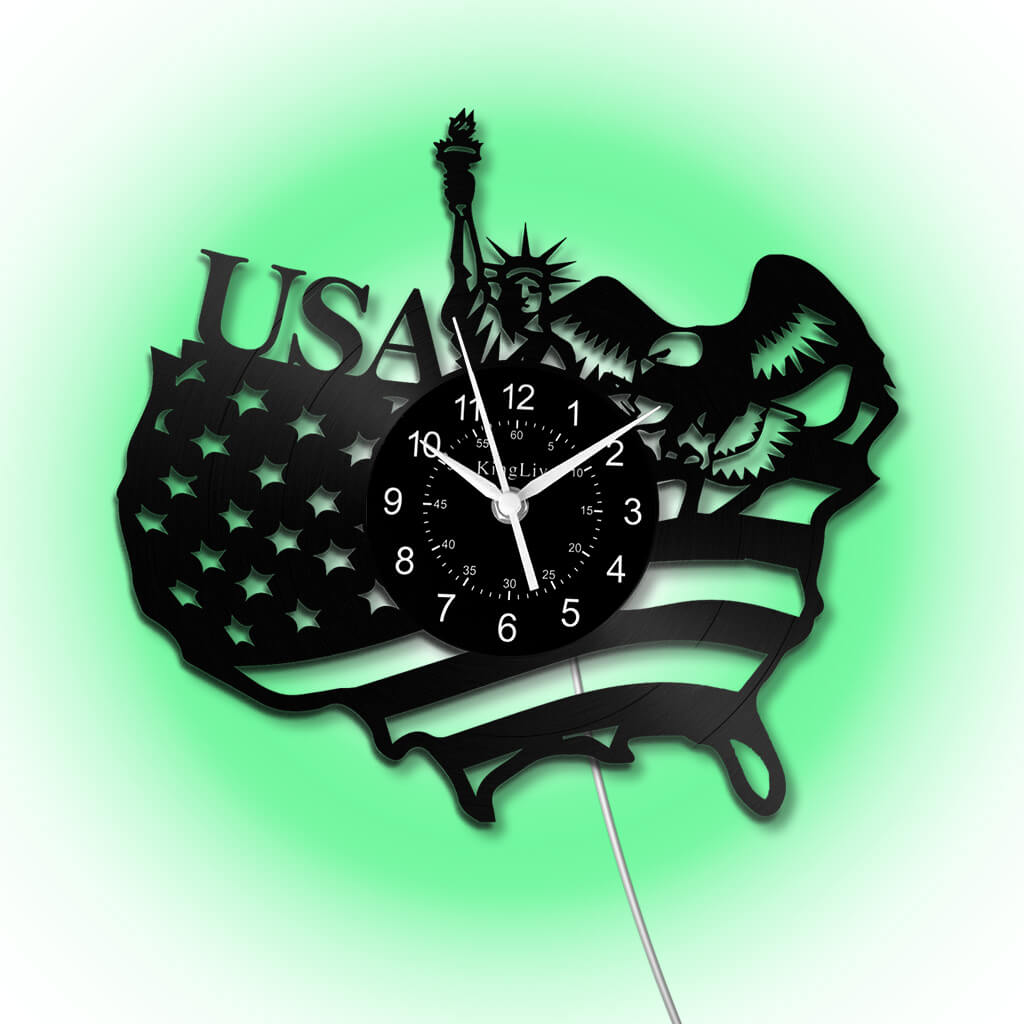 LED Vinyl Wall Clock | American Flag Statue of Liberty | 12'' | 0231WPB