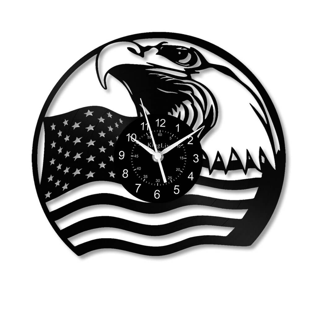 LED Vinyl Wall Clock | Eagle American Flag | 12'' | 0209WPB