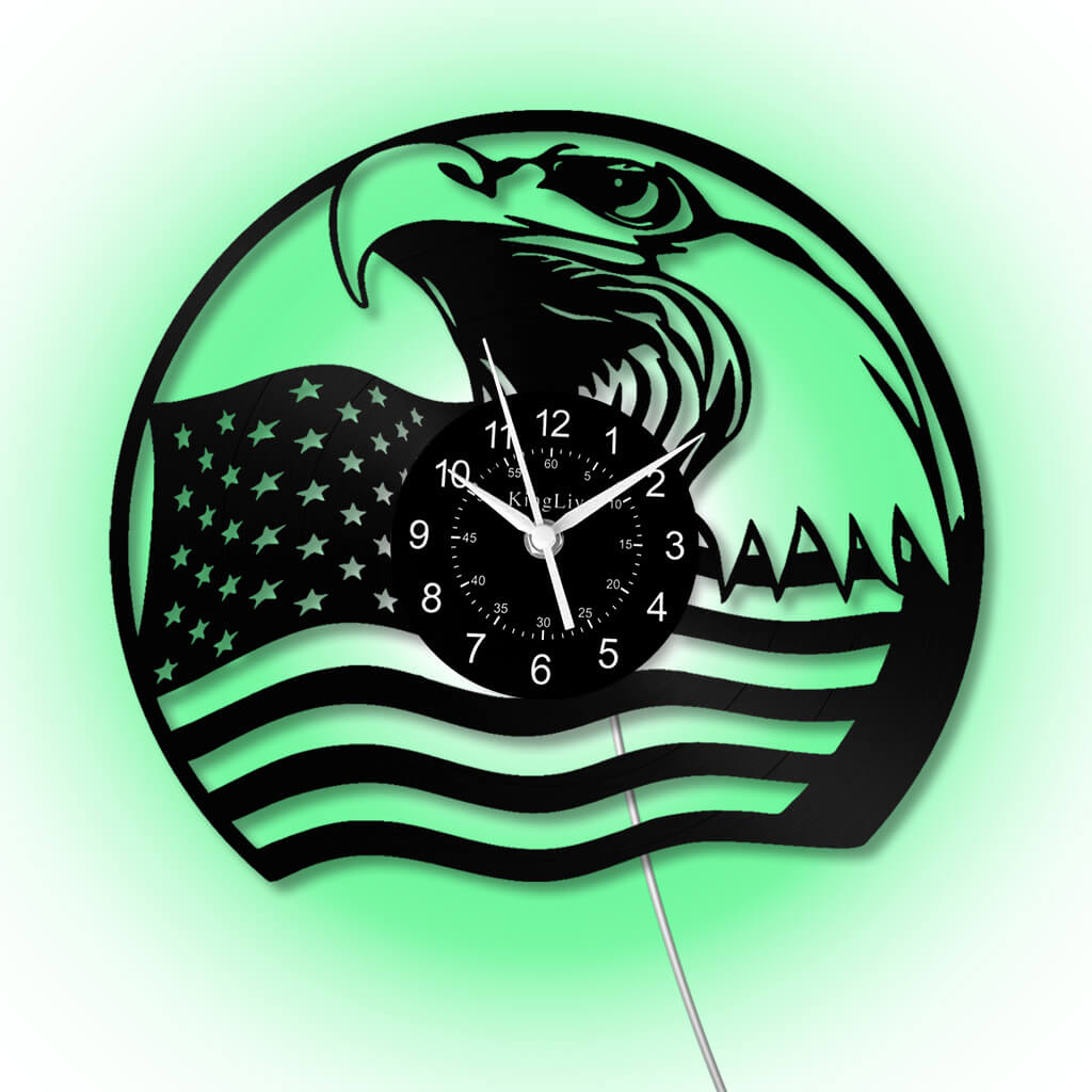 LED Vinyl Wall Clock | Eagle American Flag | 12'' | 0209WPB