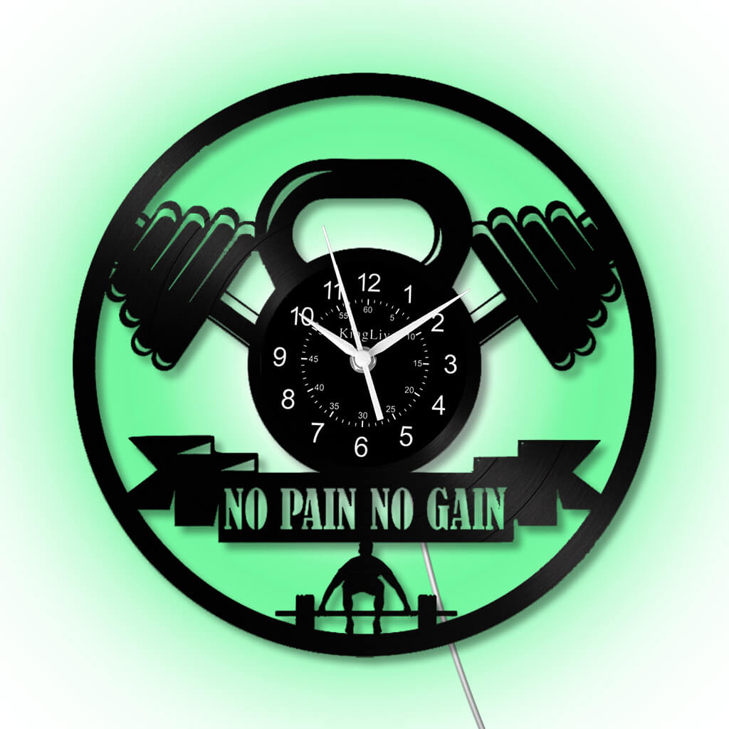 LED Vinyl Wall Clock | No Pain No Gain | 12'' | 0234WPB