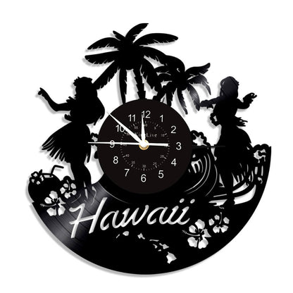 Hawaii Girl Beach Black Vinyl Record Wall Clock