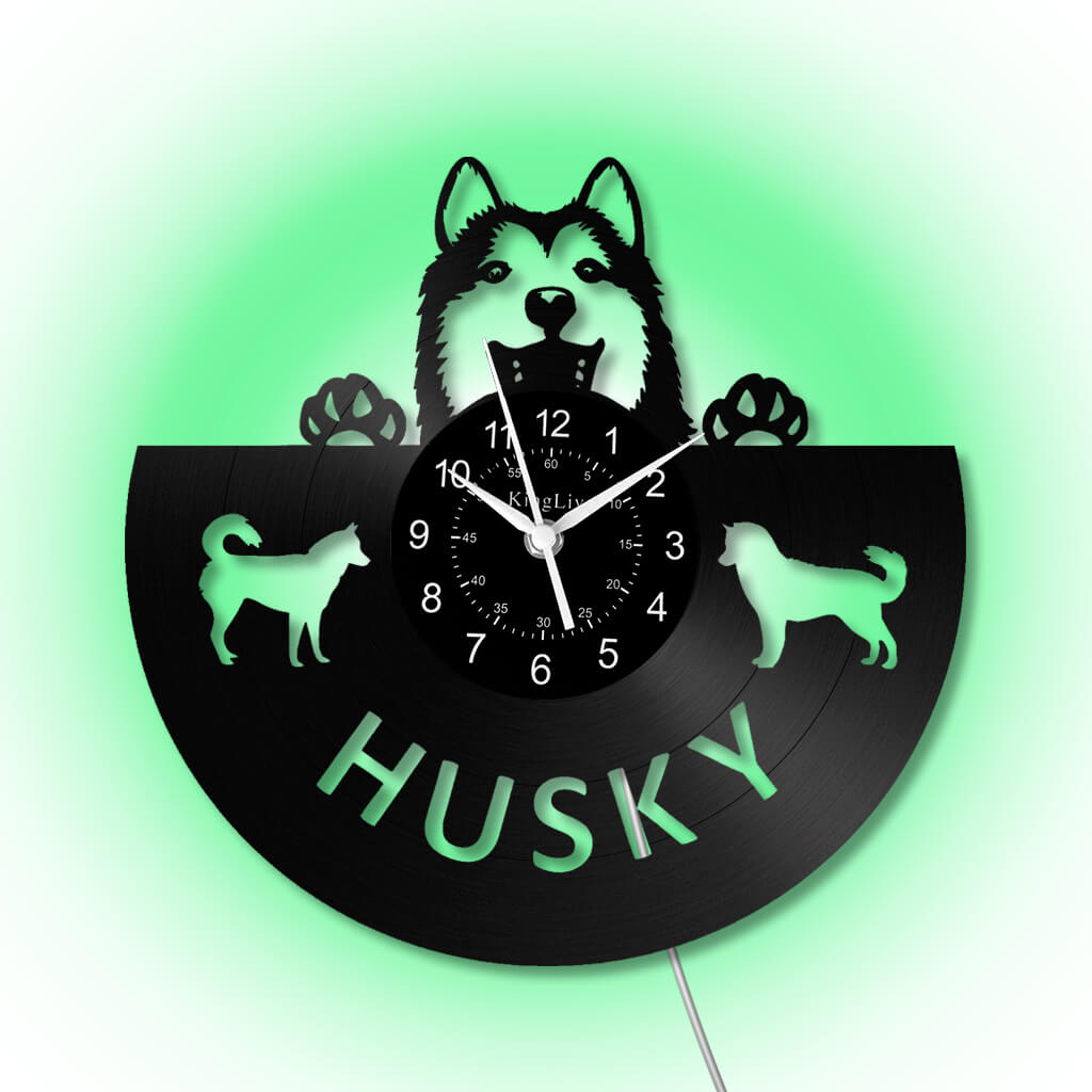 LED Vinyl Wall Clock | Husky Dog | 12'' | 0242WPB
