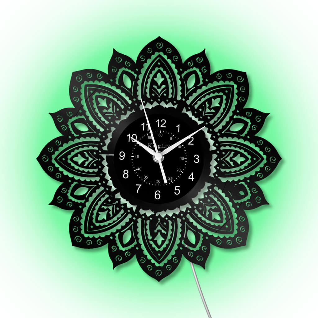 LED Vinyl Wall Clock | Lotus Flower Mandala Ornament | 12''