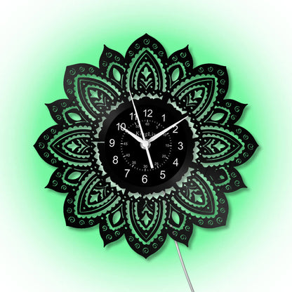 LED Vinyl Wall Clock | Lotus Flower Mandala Ornament | 12''