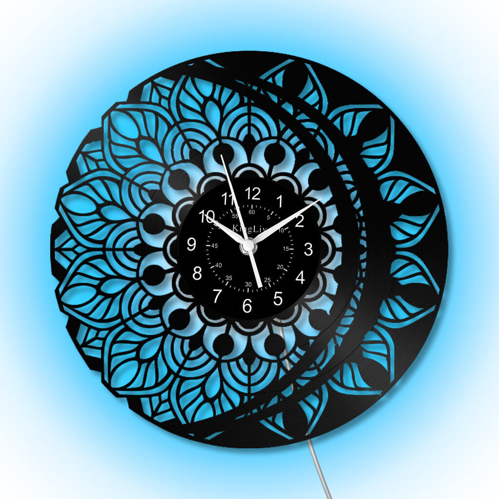 LED Vinyl Wall Clock | Lotus Flower Mandala Ornament | 12''
