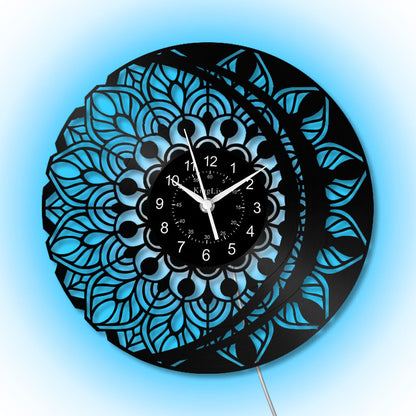 LED Vinyl Wall Clock | Lotus Flower Mandala Ornament | 12''