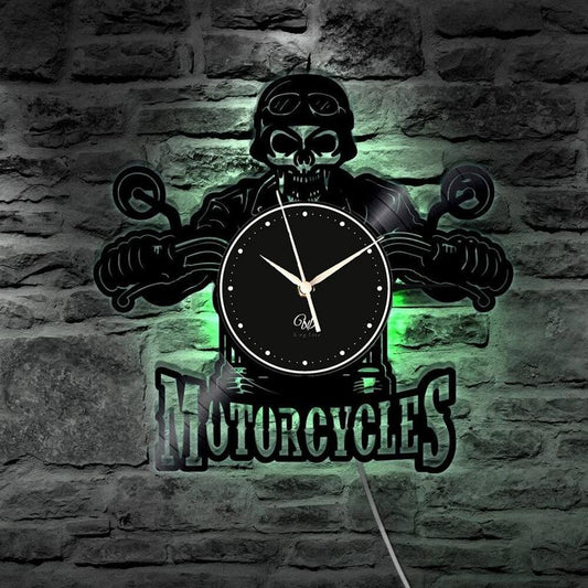 Motorcycle LED Vinyl Wall Clock Record Clock Wall Decor Art Black