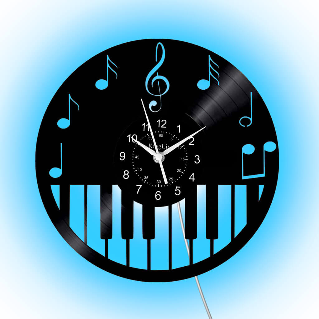 LED Vinyl Wall Clock | Piano Music Note | 12''