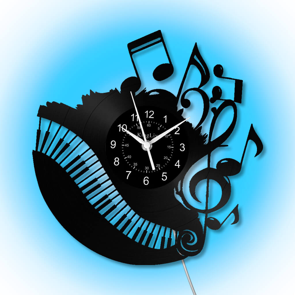 LED Vinyl Wall Clock | Piano Music Note | 12''