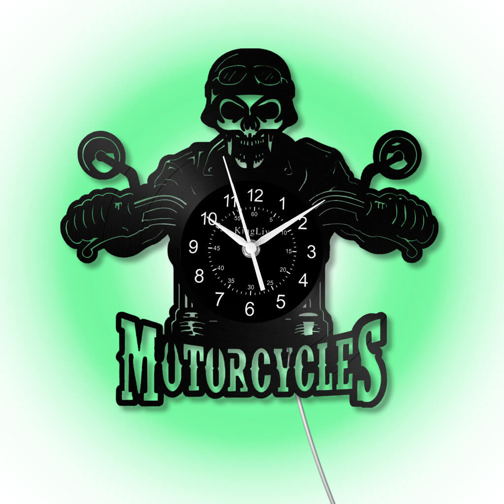LED Vinyl Wall Clock | Motorcycle Skull | 0110WPB