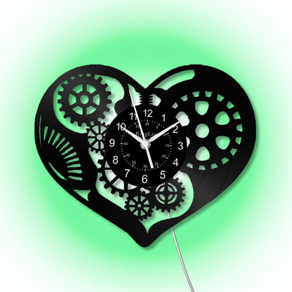 LED Vinyl Wall Clock | Steampunk Heart | 12'' | 0148WPB