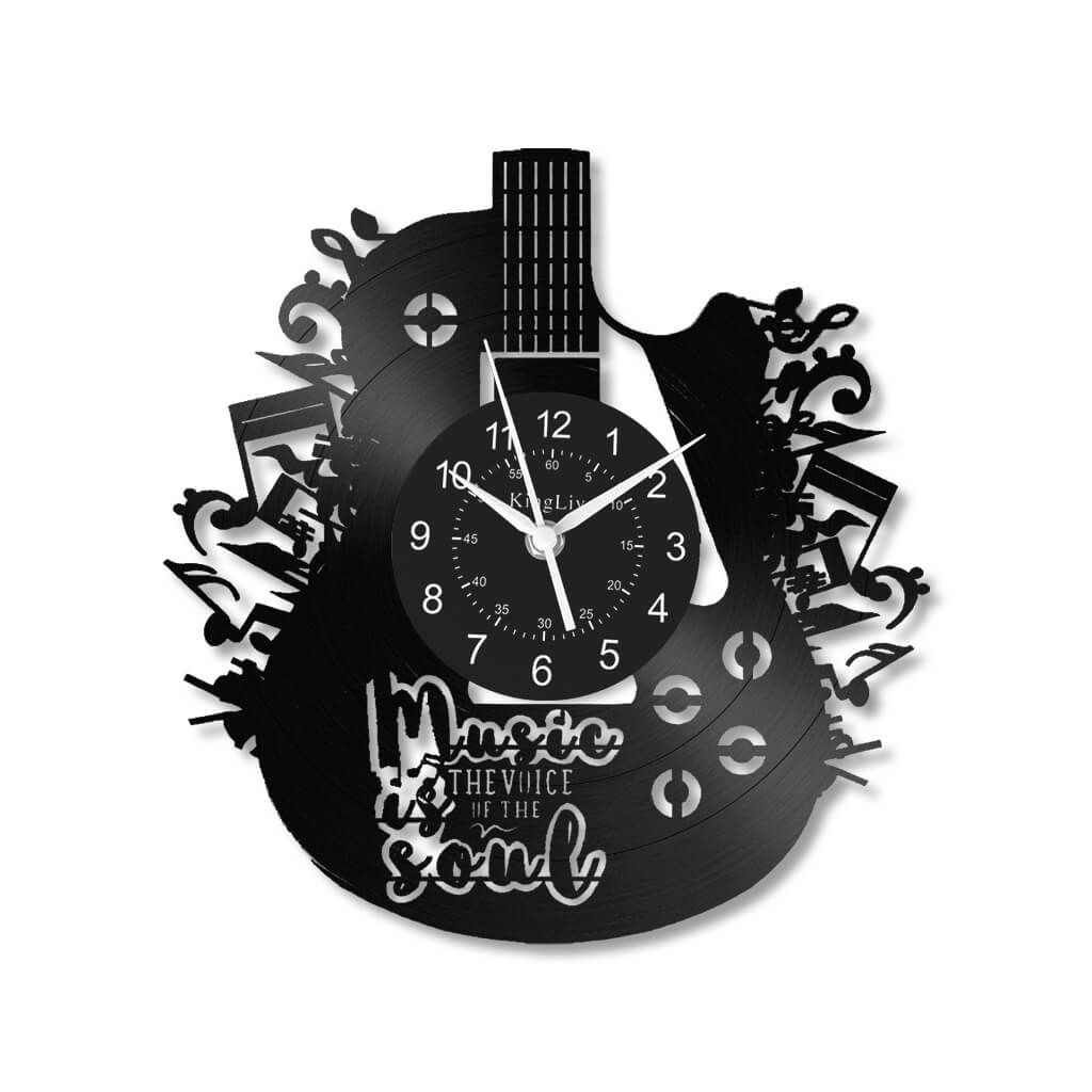Guitar Black Vinyl Record Wall Clock