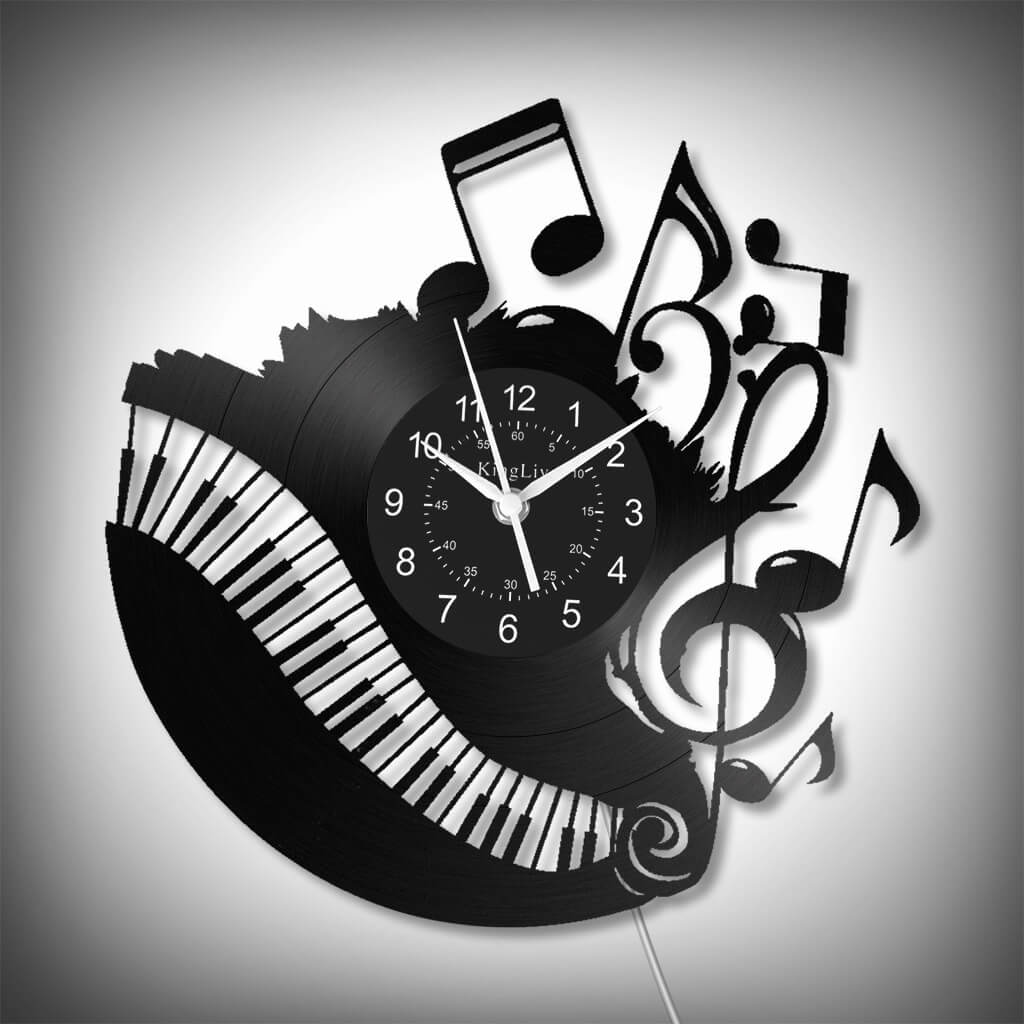 Music Piano Led Vinyl Record Wall Clock