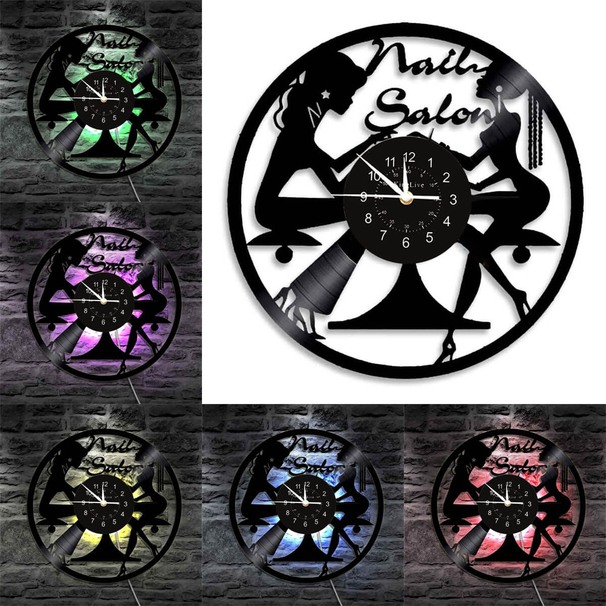 Nail Salon Beauty Led Vinyl Record Clock