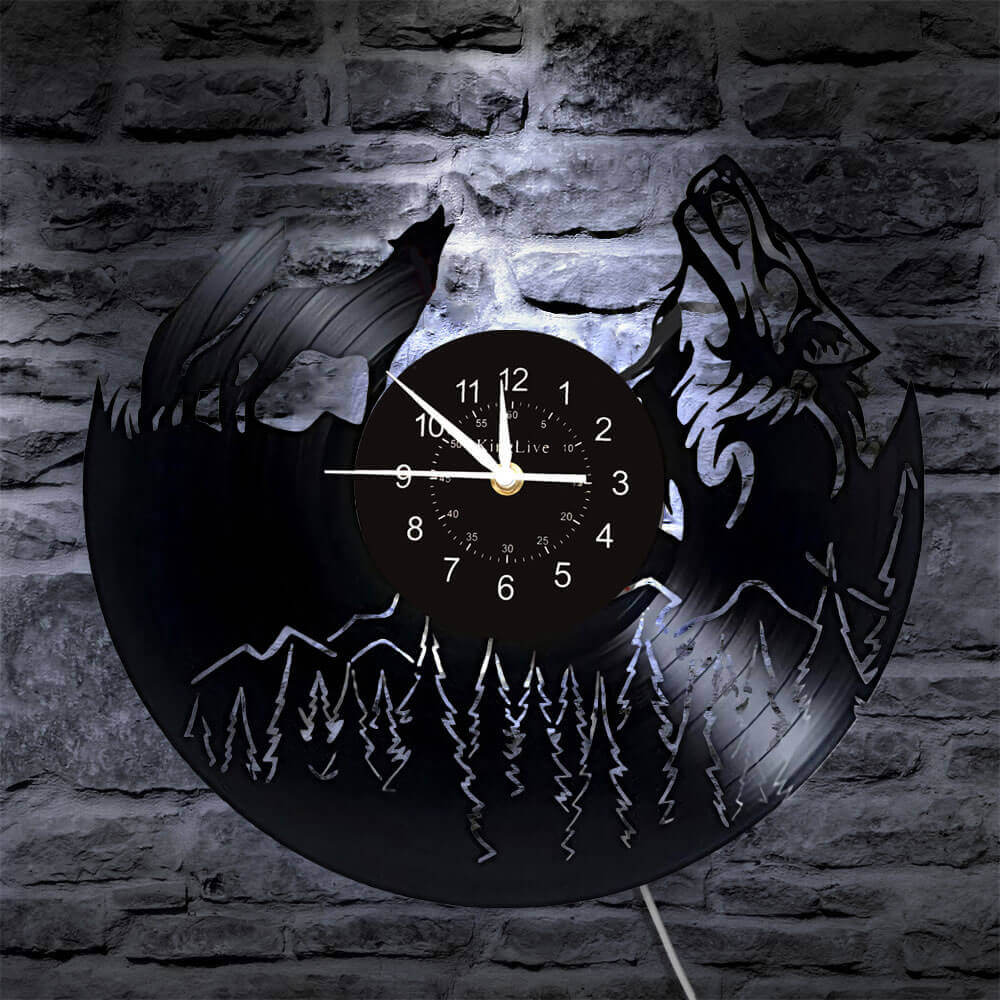 LED Wolf Vinyl Record Wall Clock